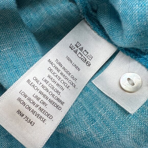 Tahari Turquoise 100% Linen Button-Up Short-Sleeve Shirt Blue Size Small - Picture 8 of 9